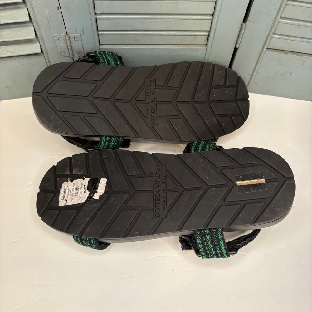 Bottega Veneta Men's Trip Two-Tone Ribbon Sporty Sandals Black/Green Size 45.5